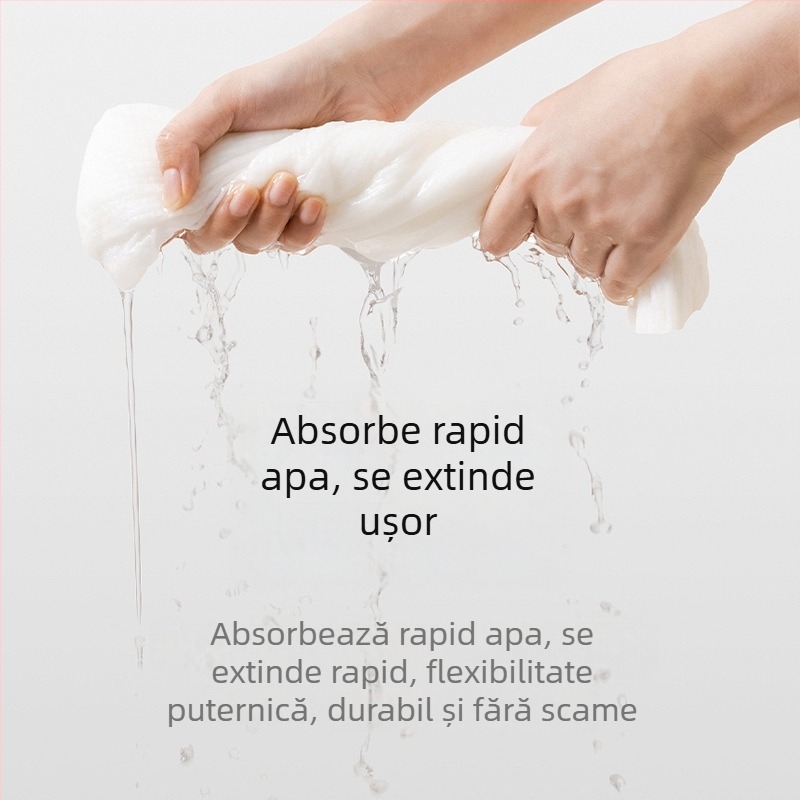 Prosop de baie comprimat, de unică folosință, pentru înfășurare, din bumbac, absorbție rapidă 0-5 s
