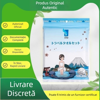 ITO Set de prosoape de baie de unică folosire — 2 prosoape de față și 1 prosoapă de baie; Material: 100% fibre de celuloză regenerată; Țesătură: simplă; Absorbția apei: 5–10 s; Durata de viață: 3 ani