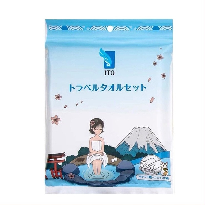 ITO Set de prosoape de baie de unică folosire — 2 prosoape de față și 1 prosoapă de baie; Material: 100% fibre de celuloză regenerată; Țesătură: simplă; Absorbția apei: 5–10 s; Durata de viață: 3 ani