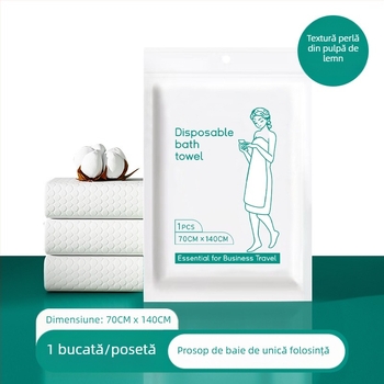 Prosop de baie de unică folosință cu logo personalizat, din fibre vegetale, ambalat individual, țesătură simplă (plain weave), absorbție de apă 11–15 s