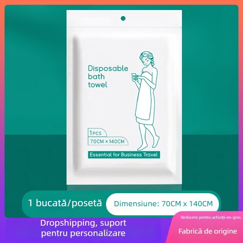 Prosop de baie de unică folosință cu logo personalizat, din fibre vegetale, ambalat individual, țesătură simplă (plain weave), absorbție de apă 11–15 s