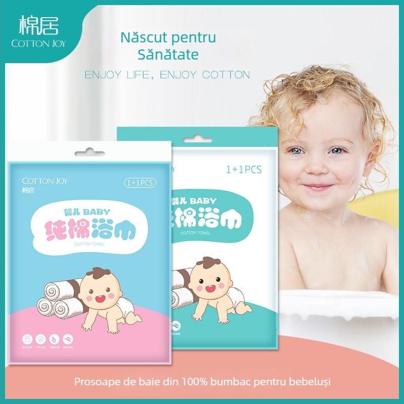 Mianju prosop de baie pentru bebeluși, din fibre vegetale, gros, portabil pentru călătorii, moale pentru piele, cu logo imprimat
