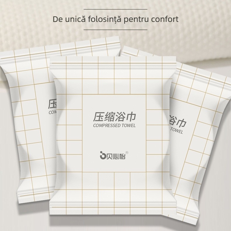 Beixinyi Prosop de baie comprimat, cu model carouri - de unică folosință, din fibre vegetale, absorbție 0-5 s