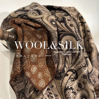 Șal pătrat din mătase și lână pentru femei, cu țesătură simplă, păstrează căldura, iarnă