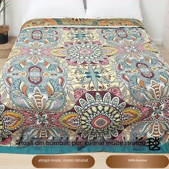 Pătură de canapea din bumbac, stil Nordic, imprimeu plante și flori, greutate 1000–1499 g, potrivită pentru toate anotimpurile