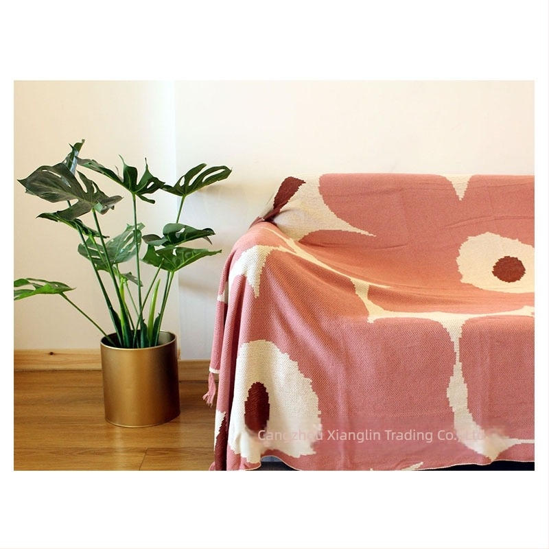 Cuvertură tricotată din bumbac, 800–999 g, model cu floare de soare, stil modern minimalist, 100% bumbac