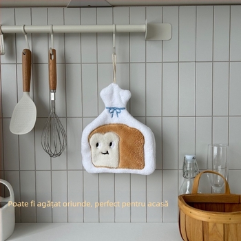 Prosop de mână din coral fleece cu design de agățare; 150D; broderie; super absorbent; greutate peste 200 g