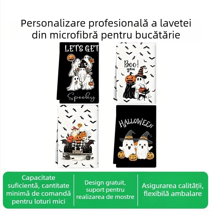 Prosop de bucătărie din microfibră cu imprimeu, țesătură simplă, margine cu cârlig — 150d fire, 50–80 g, Prosop de mână