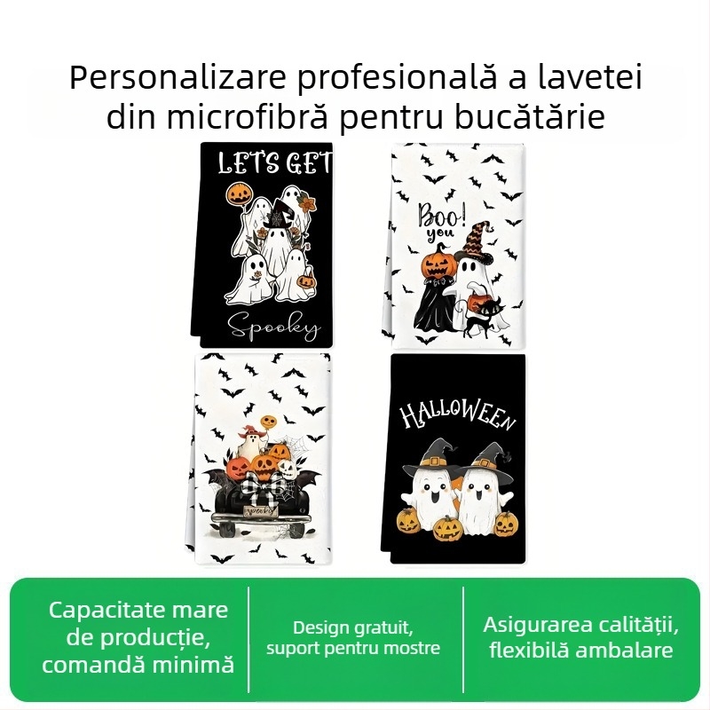 Prosop de bucătărie din microfibră cu imprimeu, țesătură simplă, margine cu cârlig — 150d fire, 50–80 g, Prosop de mână