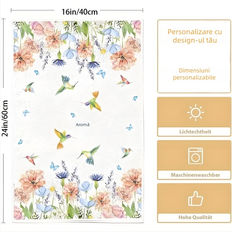 Prosop de bucătărie din microfibră cu imprimeu, țesătură simplă, margine cu cârlig — 150d fire, 50–80 g, Prosop de mână