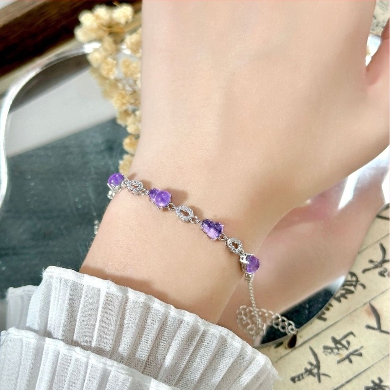 Brățară cu cristale de ametist, formă de dovleac, placare electroplată, bijuterie de mână pentru femei, stil luxos