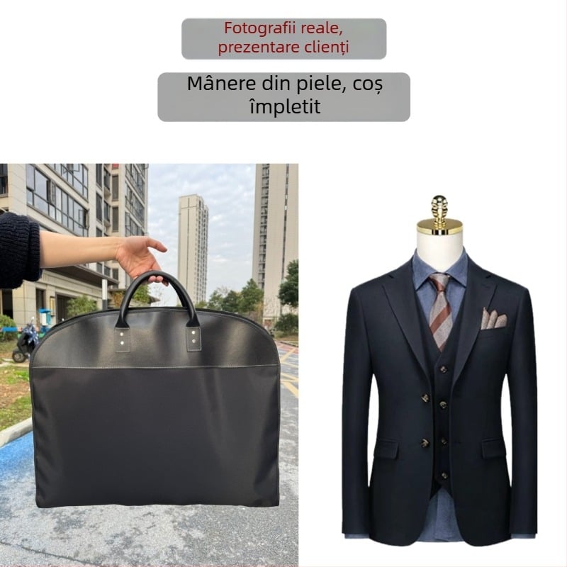 Husă premium pentru costum cu mâner din piele, protecție împotriva prafului, material nețesut, impermeabilă și rezistentă la umezeală, pentru călătorii și afaceri