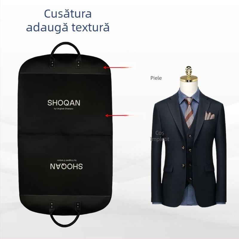 Husă premium pentru costum cu mâner din piele, protecție împotriva prafului, material nețesut, impermeabilă și rezistentă la umezeală, pentru călătorii și afaceri