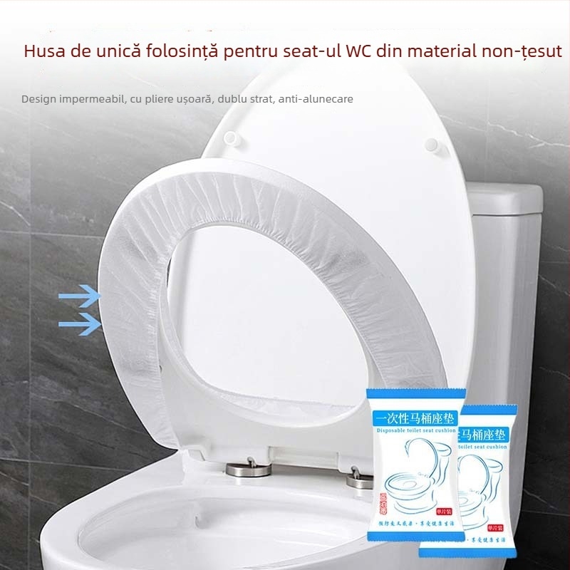 Covoraș de unică folosință pentru capacul de toaletă, ambalare individuală, universal compatibil, material textil, protecție împotriva prafului