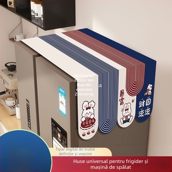 Protecție pentru frigider din poliester, rezistentă la ulei, husă superioară pentru frigider de tip american cu o singură ușă sau două, stil desen animat, pentru living.