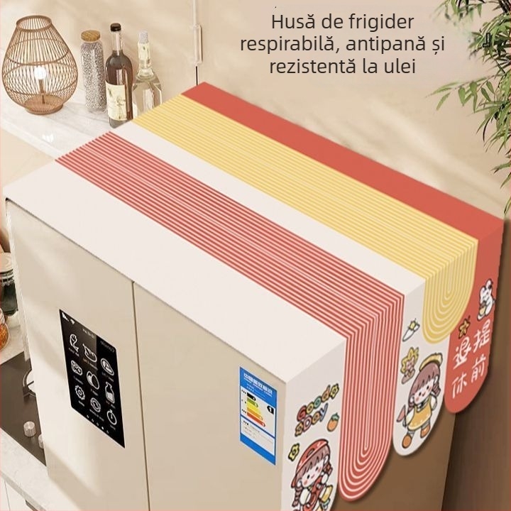 Protecție pentru frigider din poliester, rezistentă la ulei, husă superioară pentru frigider de tip american cu o singură ușă sau două, stil desen animat, pentru living.