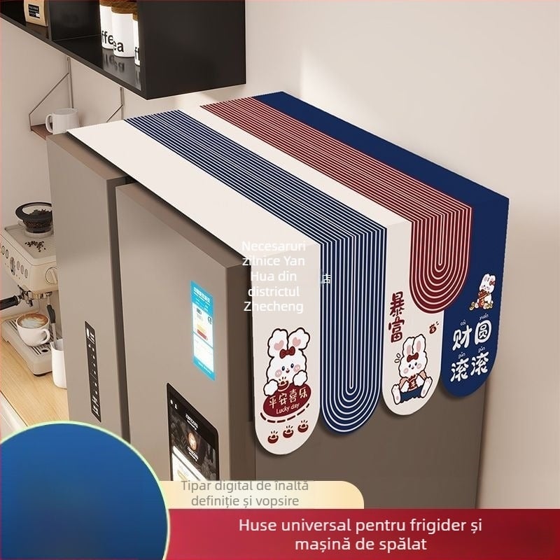 Protecție pentru frigider din poliester, rezistentă la ulei, husă superioară pentru frigider de tip american cu o singură ușă sau două, stil desen animat, pentru living.