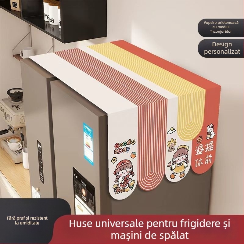 Protecție pentru frigider din poliester, rezistentă la ulei, husă superioară pentru frigider de tip american cu o singură ușă sau două, stil desen animat, pentru living.