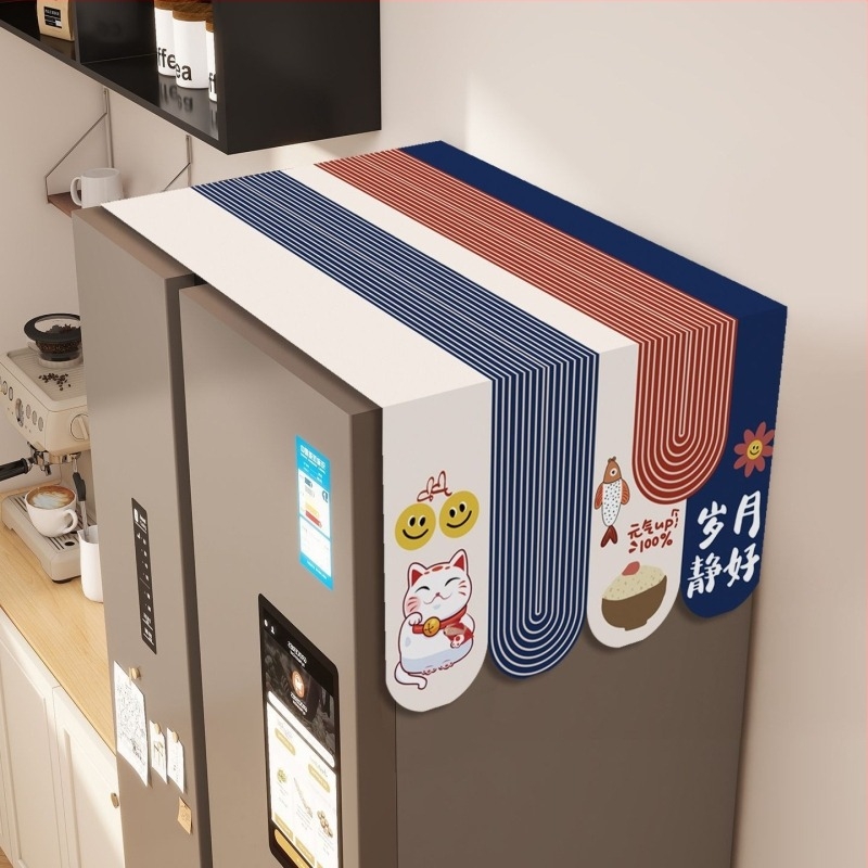 Protecție pentru frigider din poliester, rezistentă la ulei, husă superioară pentru frigider de tip american cu o singură ușă sau două, stil desen animat, pentru living.