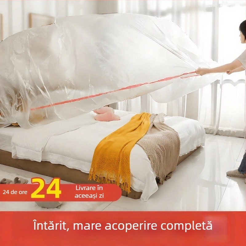 Husă de praf de unică folosință pentru canapea și pat, cu mâneci elastice, folie plastică (PE/polietilenă), personalizabilă