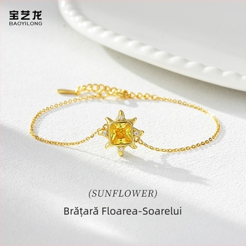 Brățară cu floarea-soarelui – argint 925, zirconiu, placare electrolitică, design de nișă pentru femei