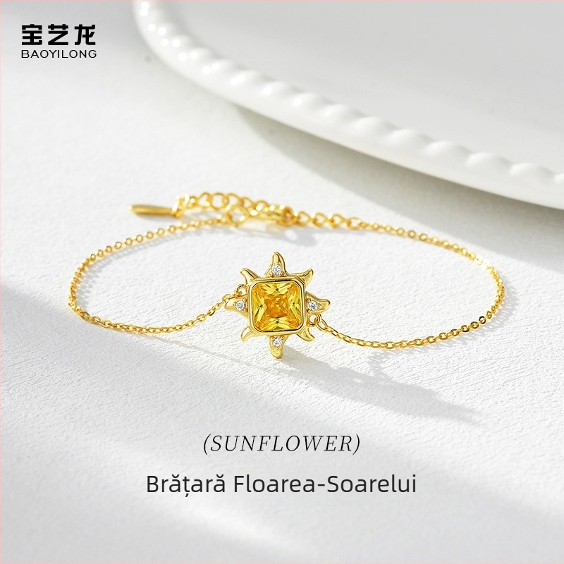 Brățară cu floarea-soarelui – argint 925, zirconiu, placare electrolitică, design de nișă pentru femei