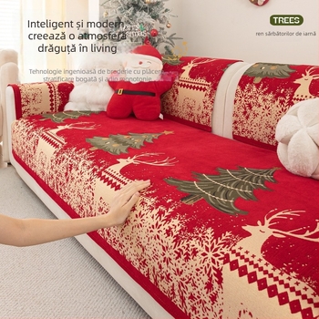 Husă pentru pernă de canapea din chenille, imprimeu cu personaje de desene animate, potrivire universală, stil festiv, personalizare disponibilă