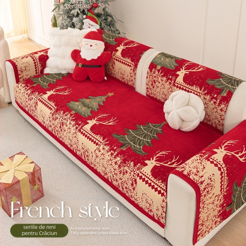 Husă pentru pernă de canapea din chenille, imprimeu cu personaje de desene animate, potrivire universală, stil festiv, personalizare disponibilă