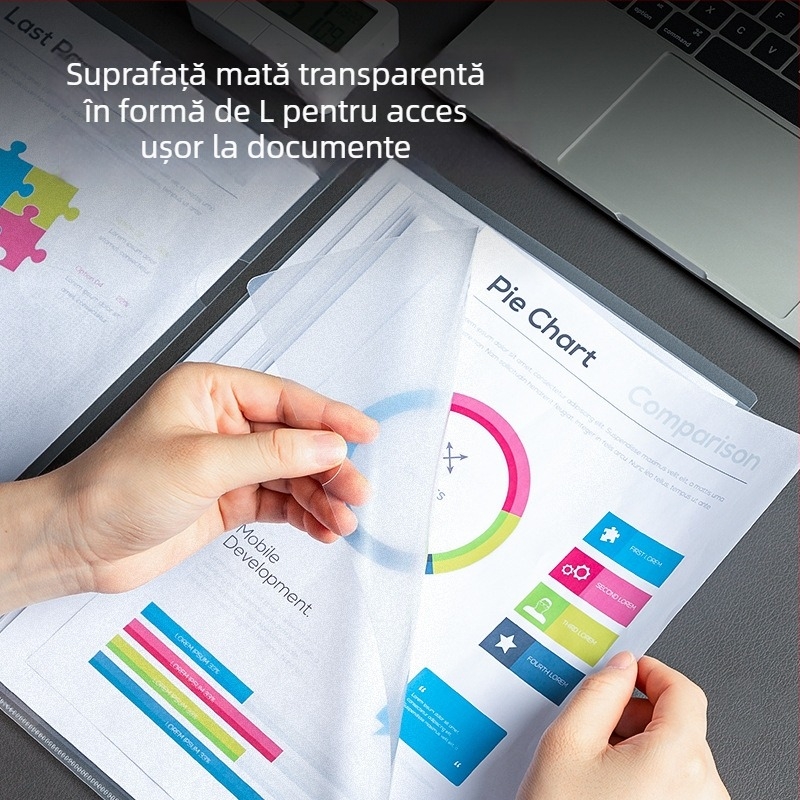 Deli set documente: mapă tip L pentru o singură pagină, cu capac transparent, din plastic