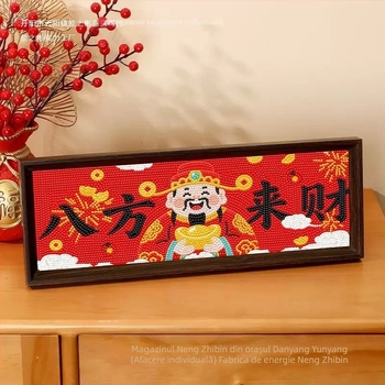 Tablou cu diamante - model festiv, pânză de ulei, țesătură broderie cross-stitch 9ct, stil chinezesc