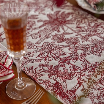 Steag de masă, (protecție împotriva prafului, dreptunghiular, bumbac și in, model floral)