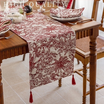 Steag de masă, (protecție împotriva prafului, dreptunghiular, bumbac și in, model floral)