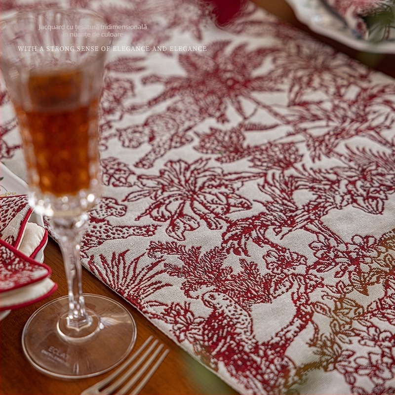 Steag de masă, (protecție împotriva prafului, dreptunghiular, bumbac și in, model floral)