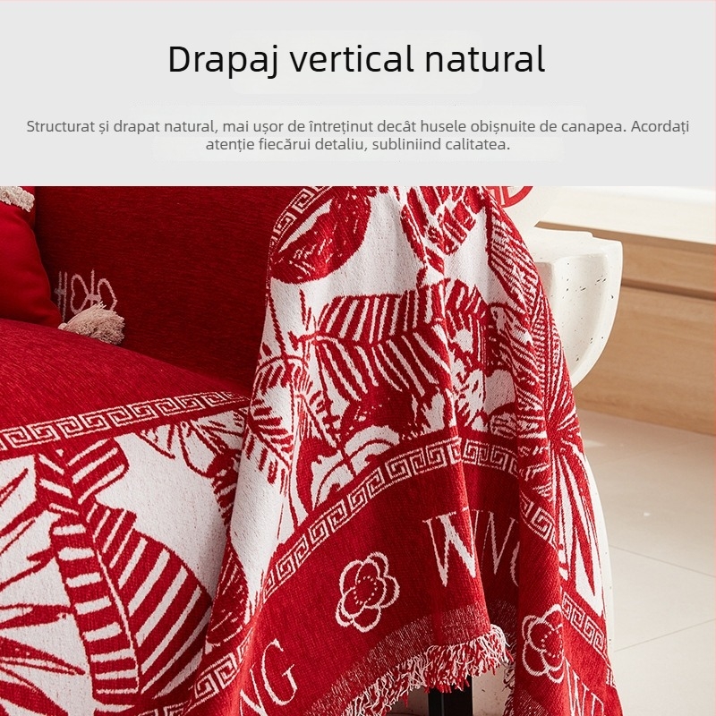 Husă de canapea Chenille pentru colțar, model inimă, stil de nuntă, protecție împotriva prafului