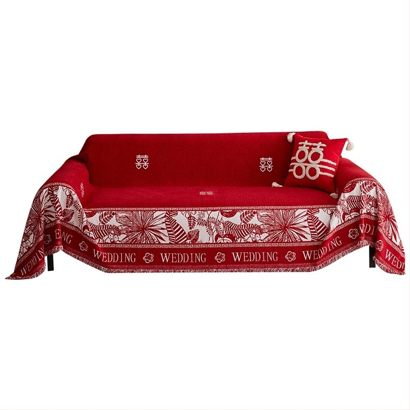 Husă de canapea Chenille pentru colțar, model inimă, stil de nuntă, protecție împotriva prafului