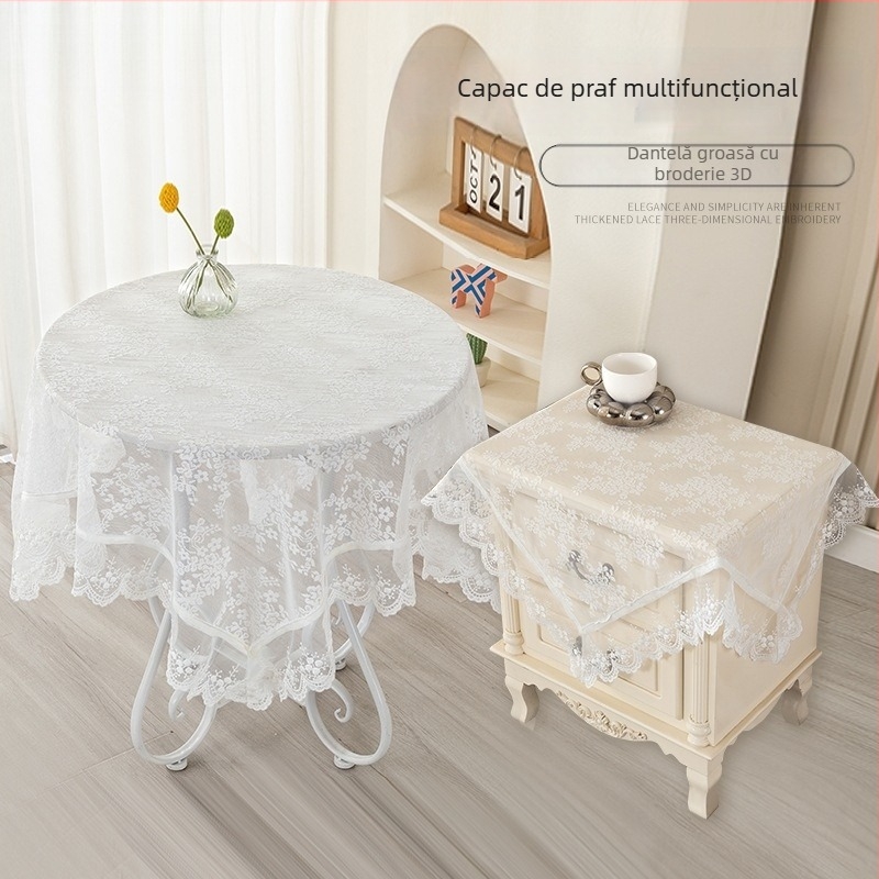 Husă din dantelă pentru măsuța de cafea rotundă, pentru living