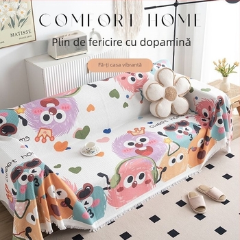 Husă de canapea din țesătură waffle, imprimeu desen animat, compatibilă cu canapelele modulare, stil drăguț, fără fermoar