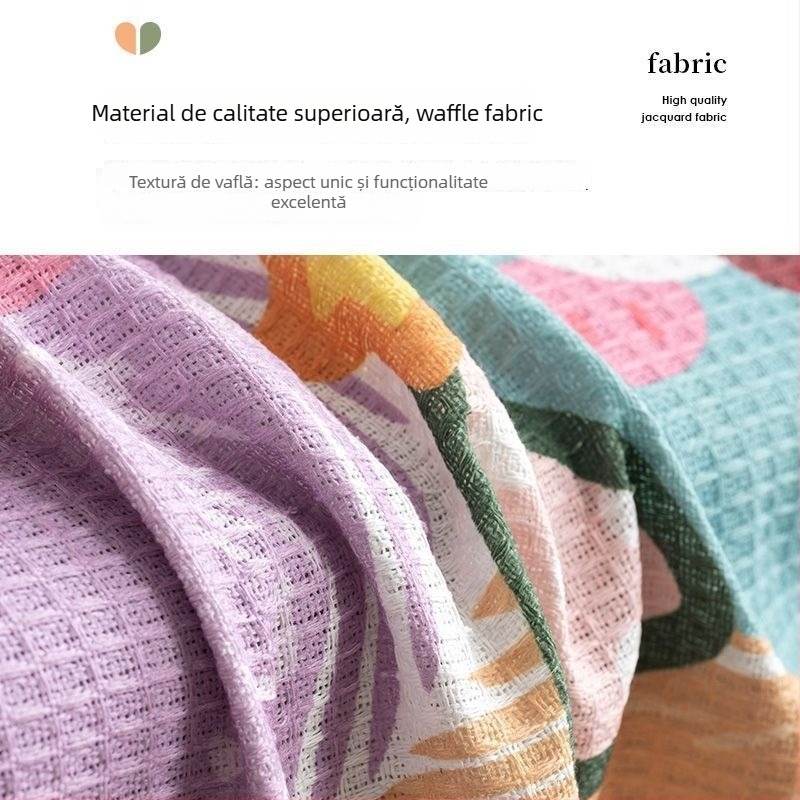 Husă de canapea din țesătură waffle, imprimeu desen animat, compatibilă cu canapelele modulare, stil drăguț, fără fermoar