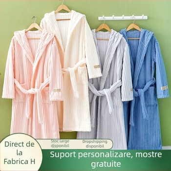 Halat de baie unisex pentru adulți, fleece coral (80% poliester, 725 g, potrivit pentru primăvară)