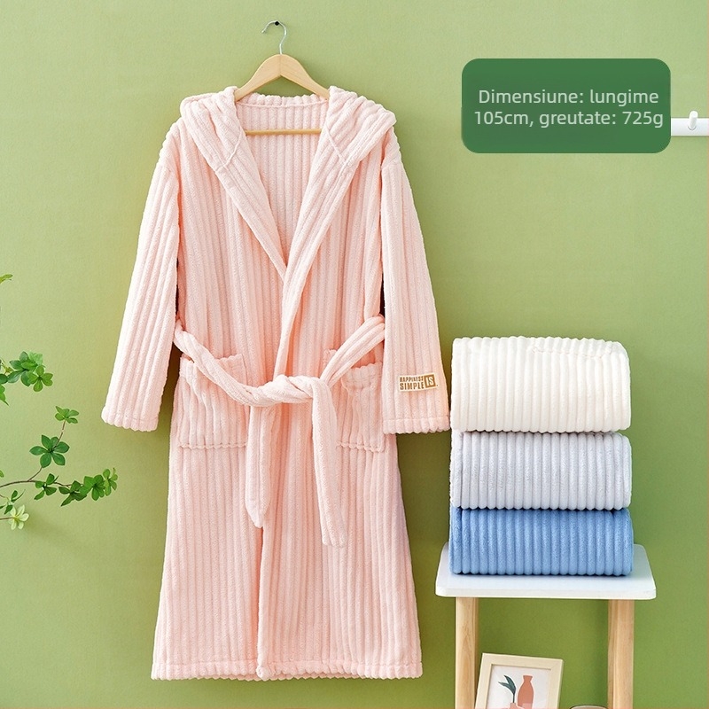 Halat de baie unisex pentru adulți, fleece coral (80% poliester, 725 g, potrivit pentru primăvară)