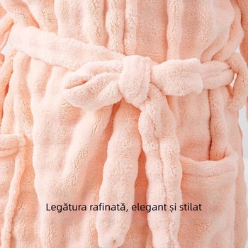 Halat de baie pentru femei – fleece coral, material din amestec de bumbac, principalul material: blană de iepure