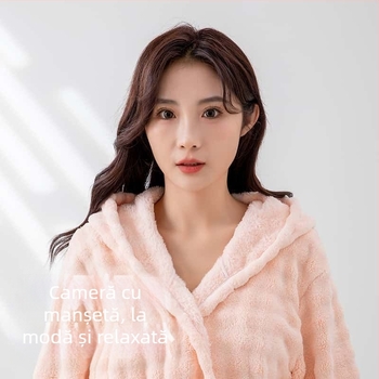 Halat de baie pentru femei – fleece coral, material din amestec de bumbac, principalul material: blană de iepure
