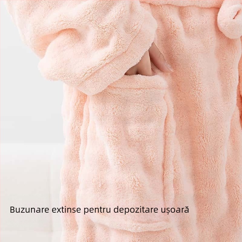 Halat de baie pentru femei – fleece coral, material din amestec de bumbac, principalul material: blană de iepure