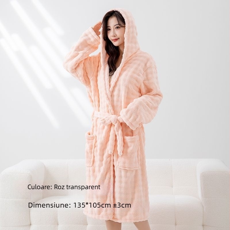 Halat de baie pentru femei – fleece coral, material din amestec de bumbac, principalul material: blană de iepure
