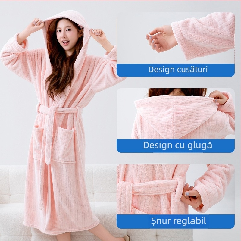 Halat de baie, unisex, fleece coral, 85% poliester, iarnă