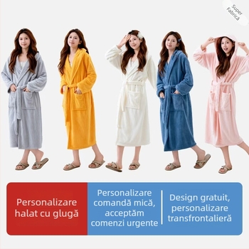 Halat de baie cu glugă, fleece coral, 85% poliester, 420 g, unisex