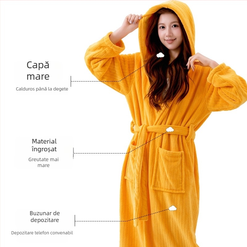 Halat de baie cu glugă, fleece coral, 85% poliester, 420 g, unisex