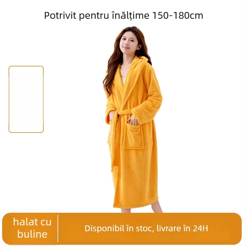 Halat de baie cu glugă, fleece coral, 85% poliester, 420 g, unisex