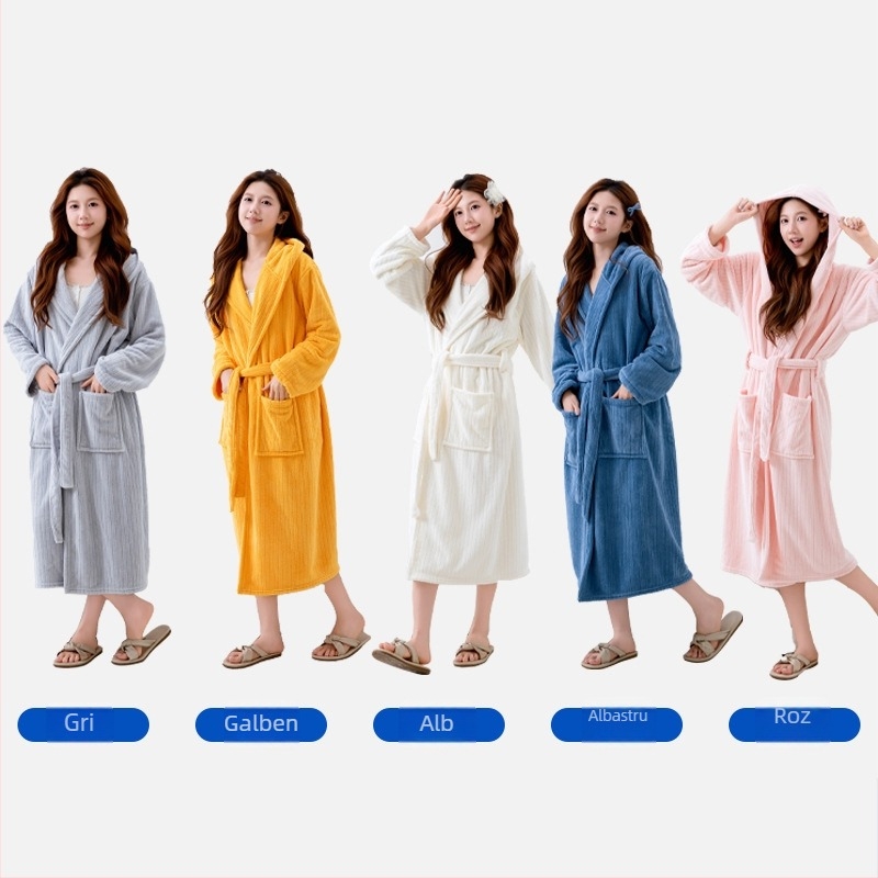 Halat de baie cu glugă, fleece coral, 85% poliester, 420 g, unisex