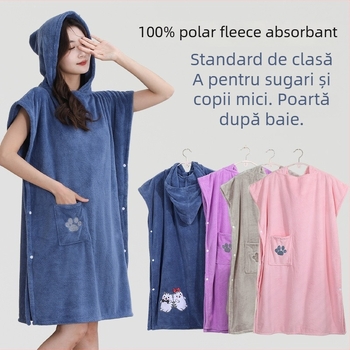 Halat de baie cu glugă din coral fleece, poliester 85%, pentru copii, iarnă, 460 g